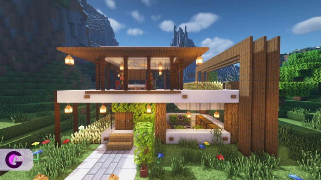 Modern house with a garden in Minecraft